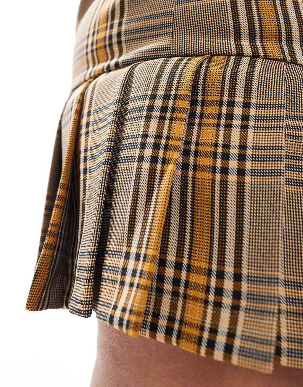 COLLUSION ultimate tailored pleated mini skort in brown heritage plaid Product Image