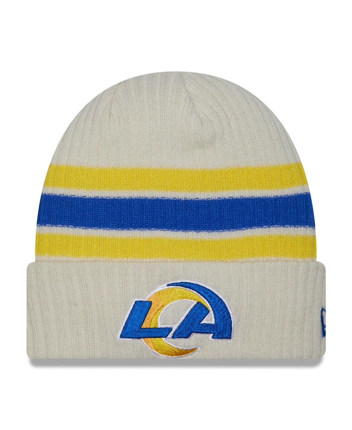 Mens New Era Cream Los Angeles Rams Team Stripe Cuffed Knit Hat Product Image