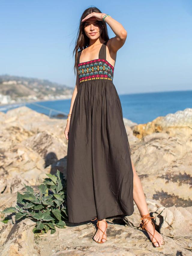 Tricia Embroidered Maxi Dress - Charcoal Product Image