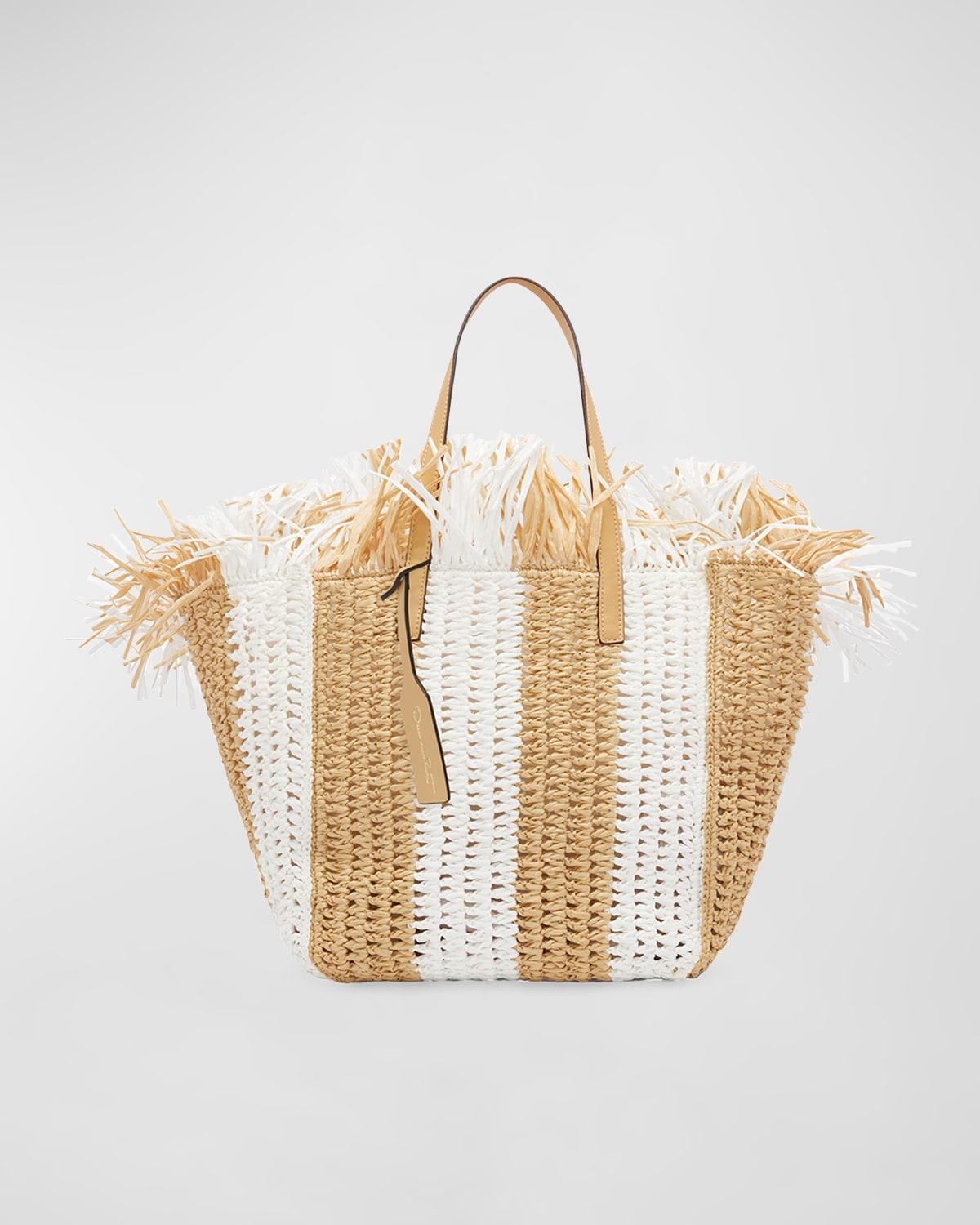 Striped Raffia Square Tote Bag Product Image