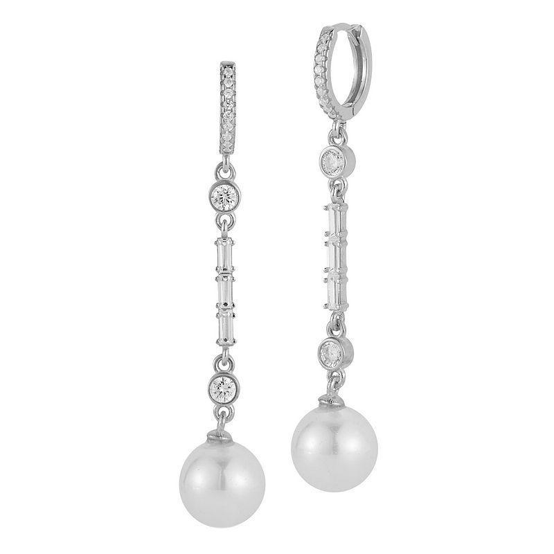 Sunkissed Sterling Freshwater Cultured Pearl & Cubic Zirconia Drop Earrings, Womens, Silver Product Image