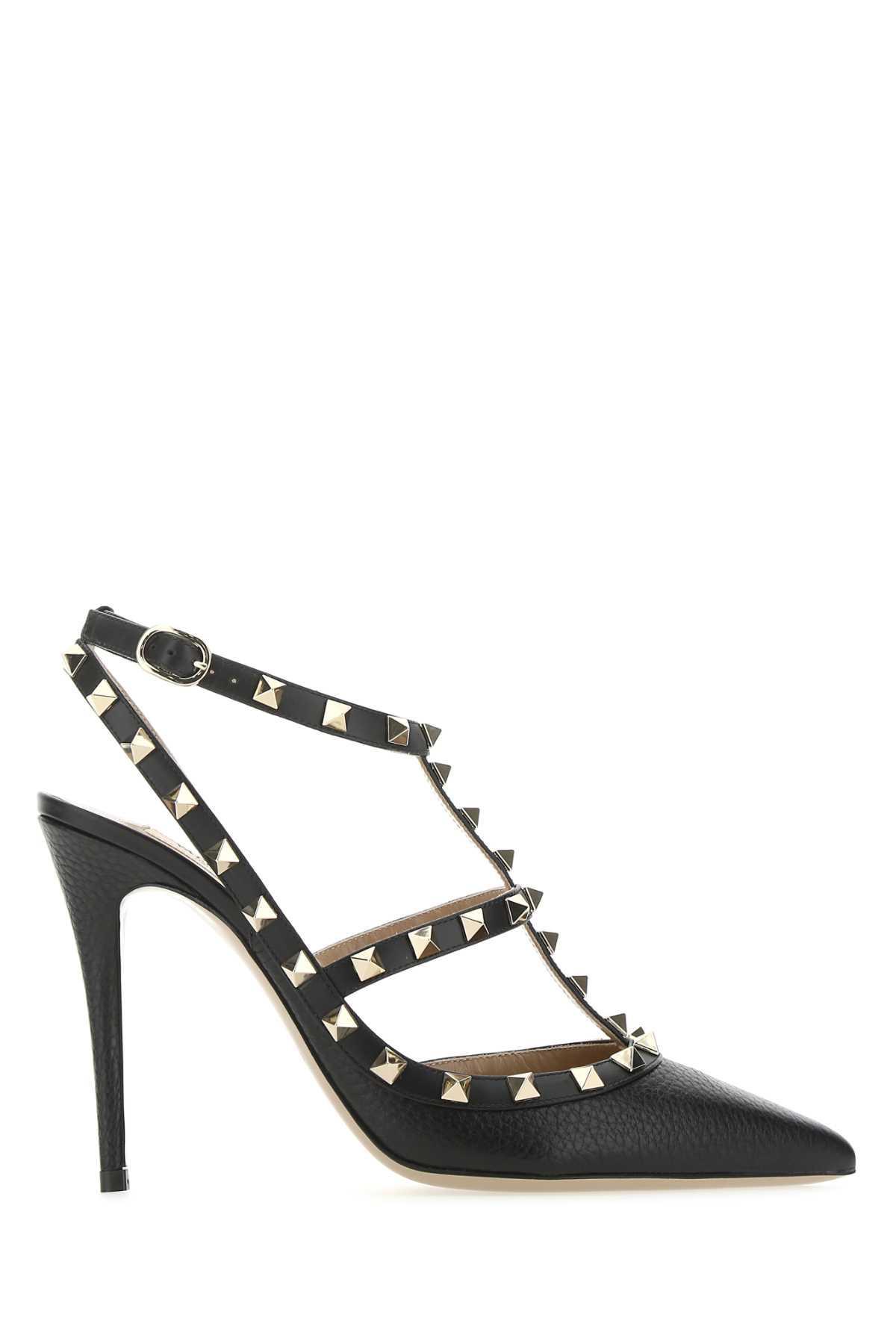 Black Leather Rockstud Pumps product image