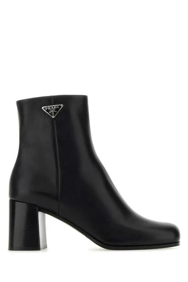 Black Leather Ankle Boots With Logo Triangle Product Image