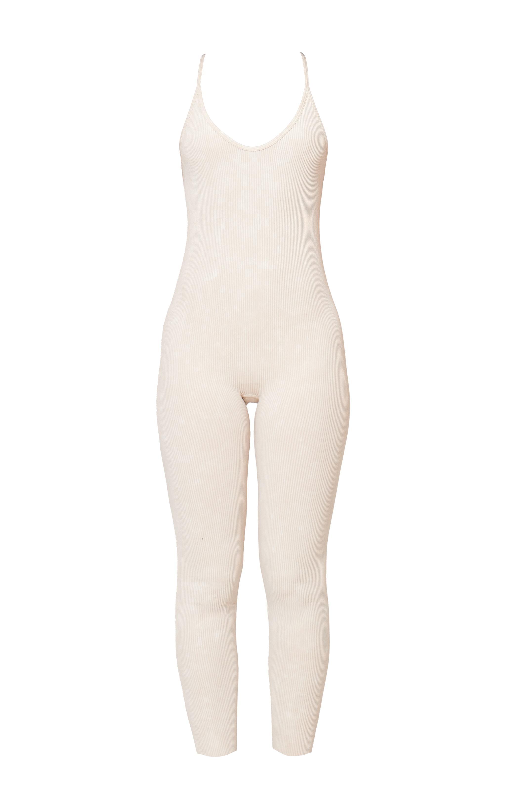 Cream Faded Snatched Rib Strappy Scoop Back Jumpsuit Product Image