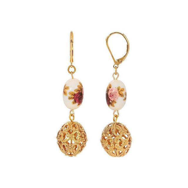 1928 Gold Tone Filigree Flower Bead Drop Earrings, Womens, Multi Product Image