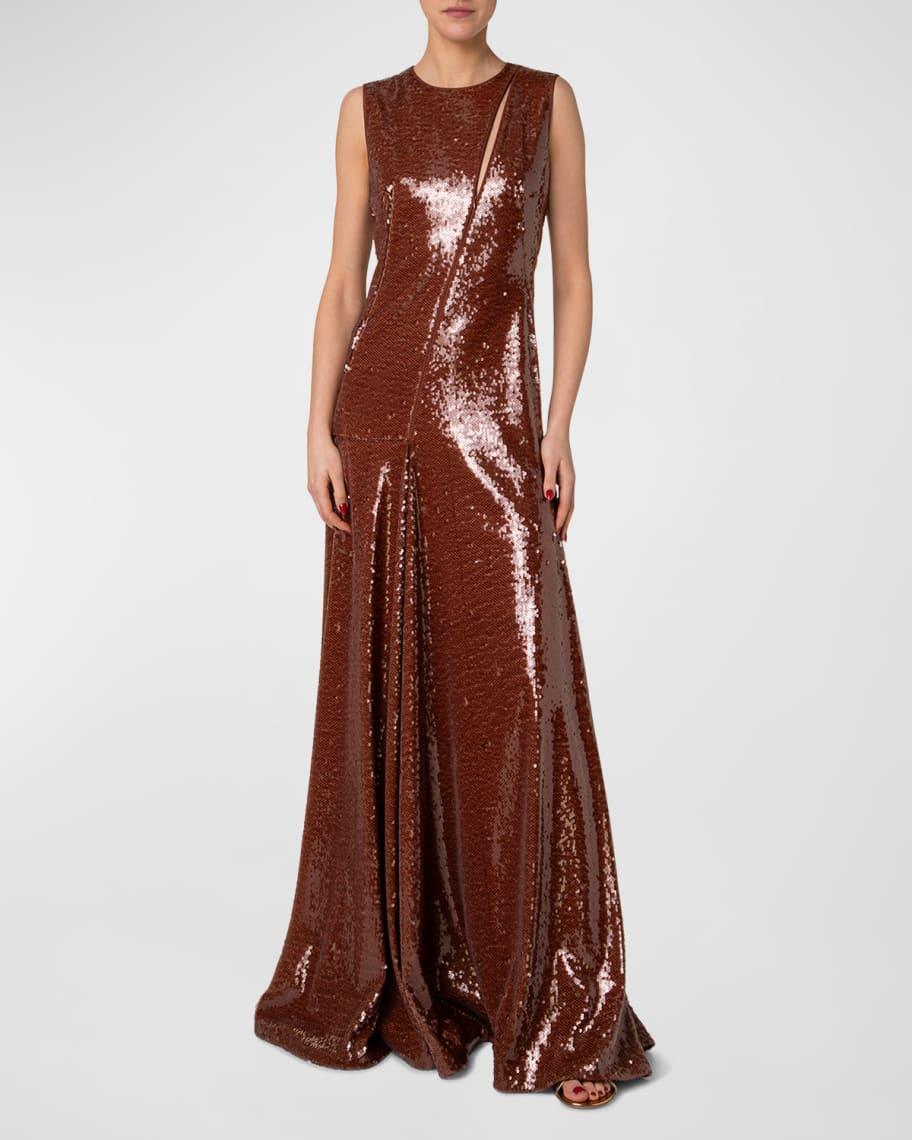 Sequined Slash-Cutout Sleeveless Gown Product Image