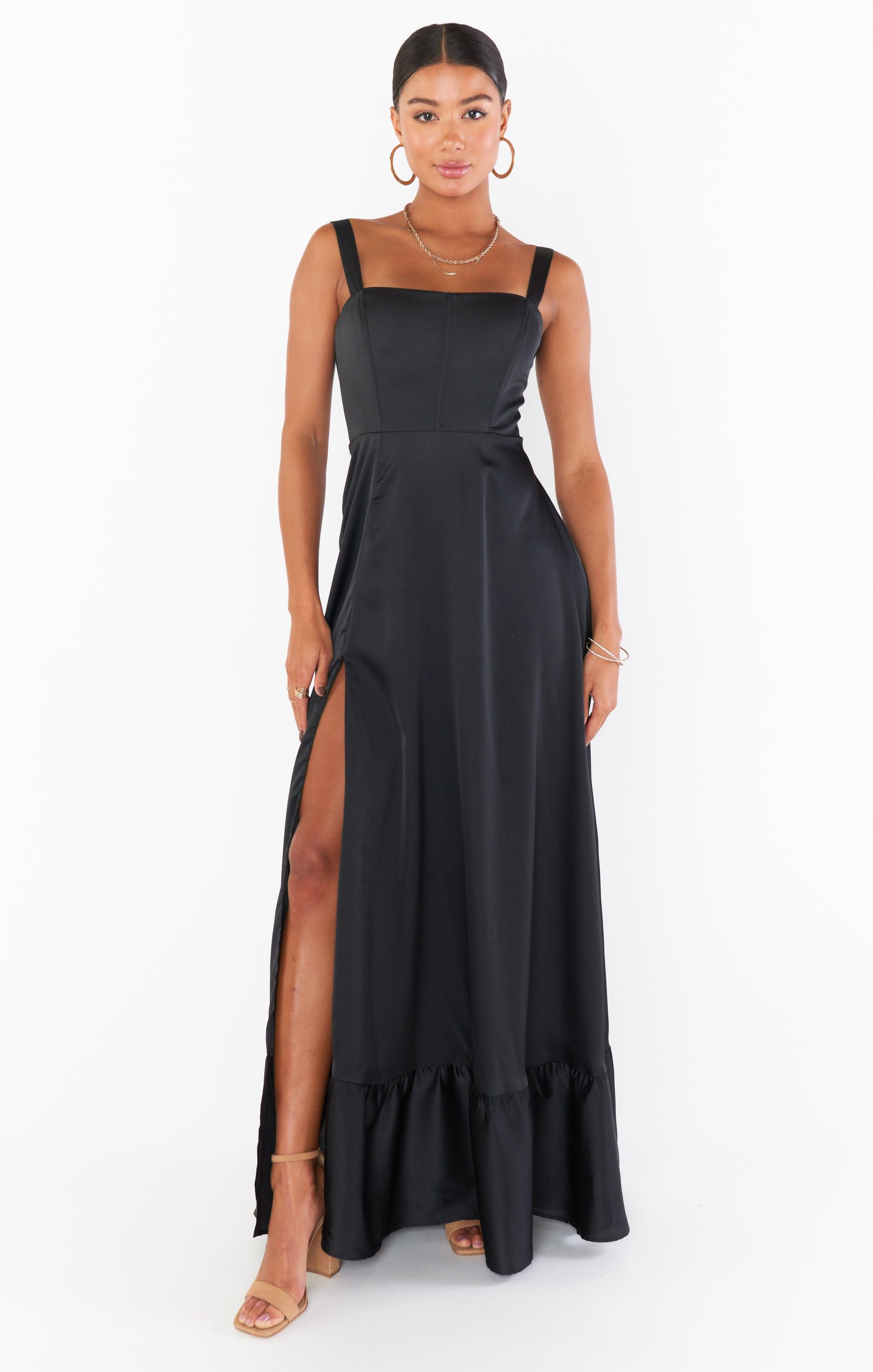 Clarissa Corset Dress ~ Black Luxe Satin Product Image