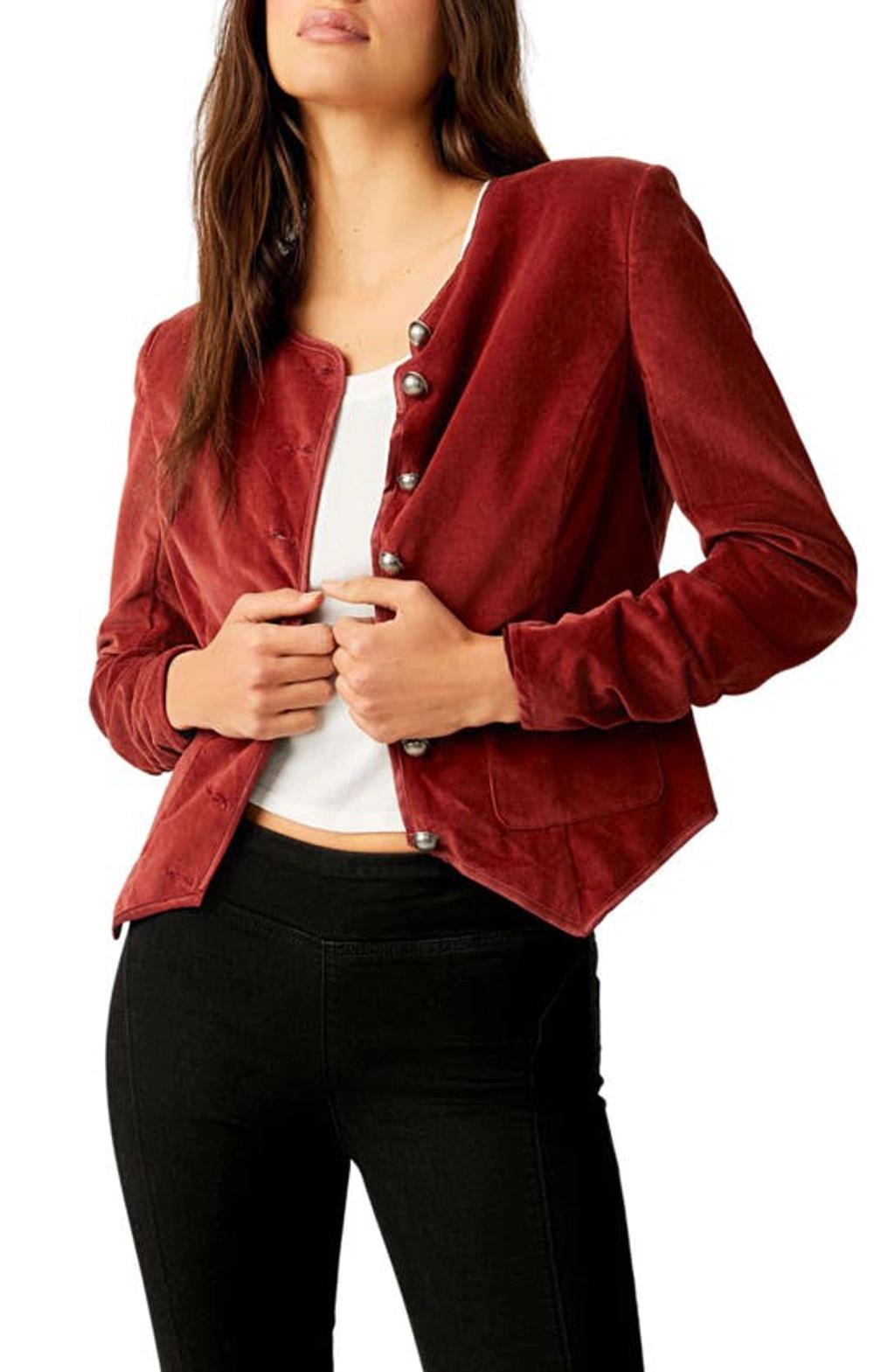 Becky Stretch Velvet Jacket In Garnet Grotto Product Image