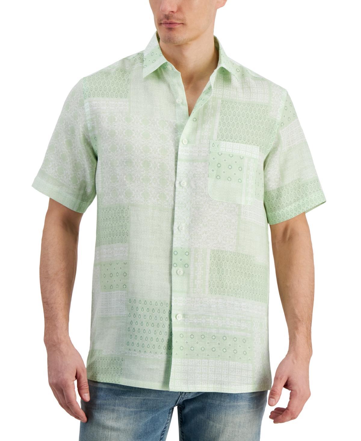 Club Room Mens Patchwork Geo-Print Short-Sleeve Linen Shirt, Created for Macys Product Image