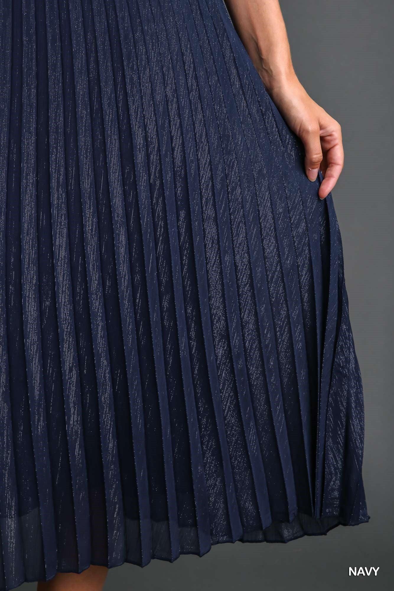 Metallic Pleated Midi Skirt Product Image