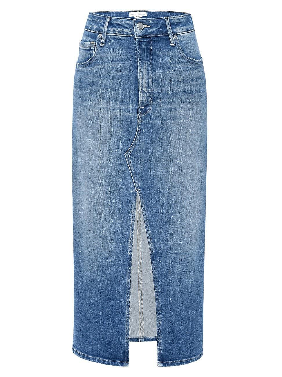 Womens Denim Light Compression Slit Midi Skirt | Blue, Size 14 | Good American by Khlo Kardashian Product Image