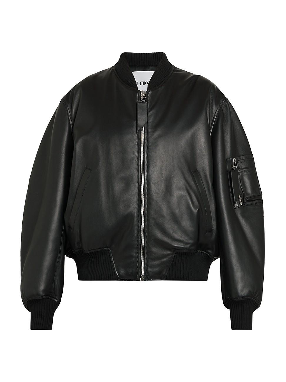 Womens Faux Leather Oversized Bomber Jacket Product Image