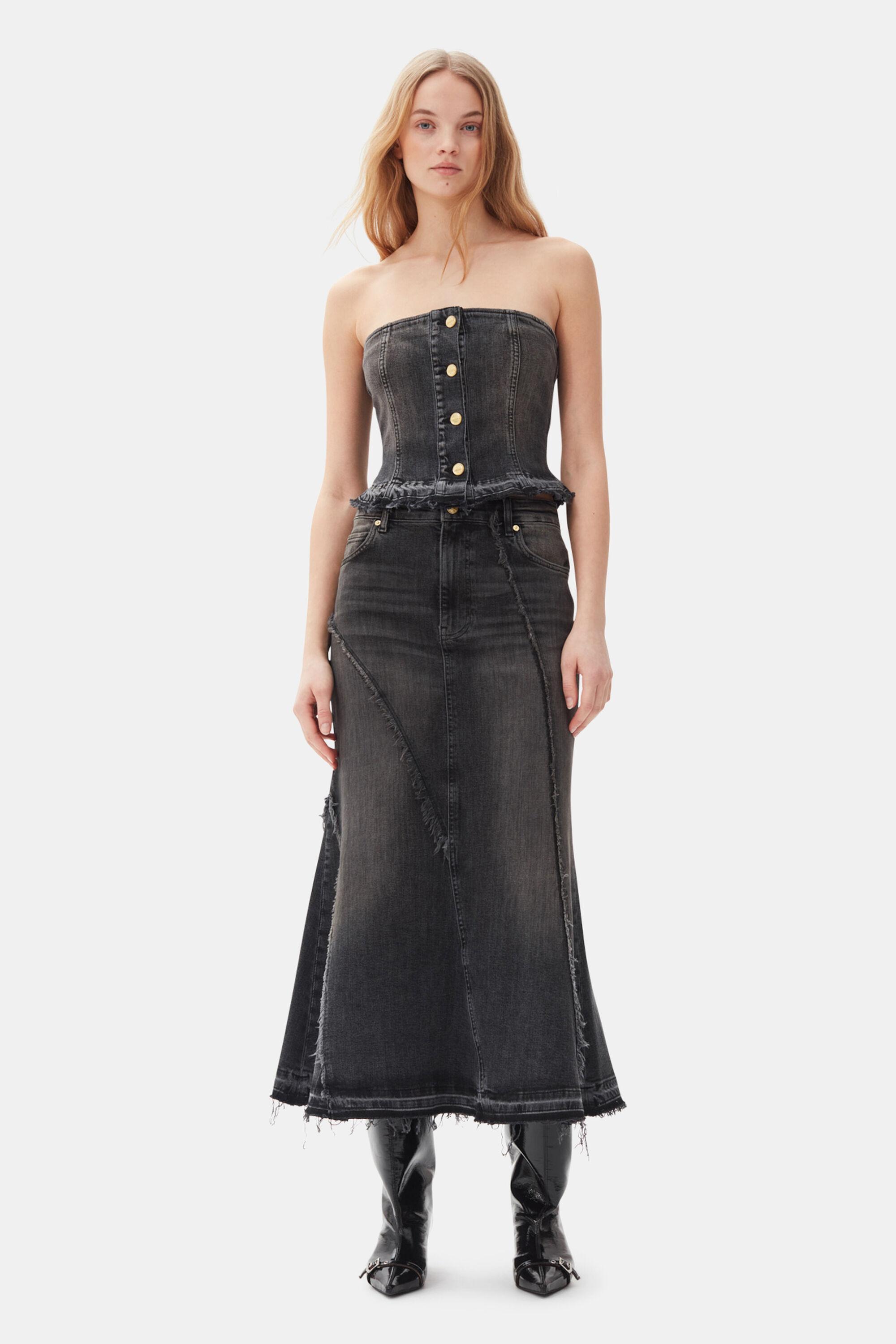 Washed Black Denim Skirt Product Image