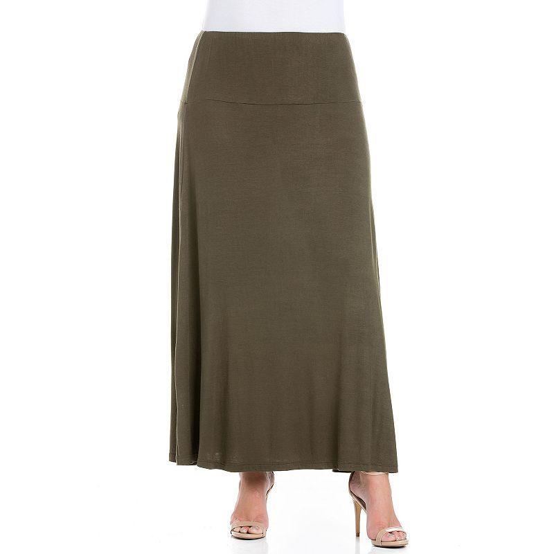 Plus Size 24Seven Comfort Apparel Comfortable Fit Elastic Waist Maxi Skirt, Womens Med Green Product Image