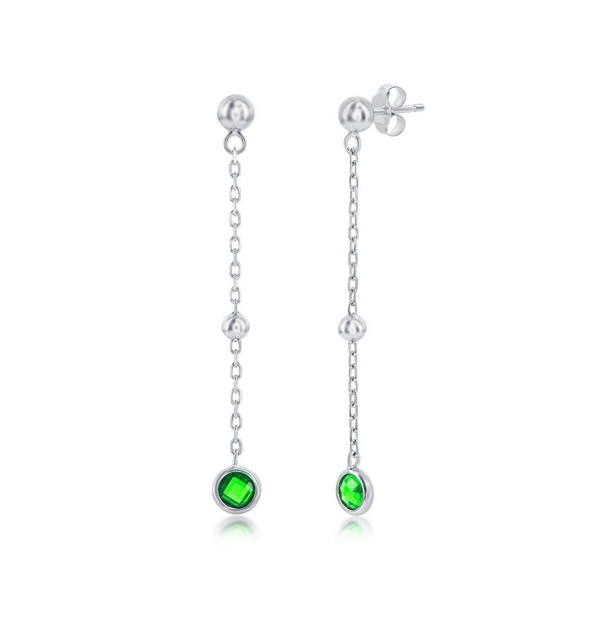 Argento Bella Sterling Silver Bezel-Set Cubic Zirconia & Bead Chain Earrings, Womens, Sterling White Product Image