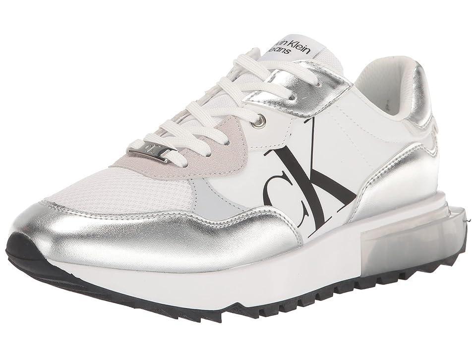 Calvin Klein Womens Magalee Casual Logo Lace-Up Sneakers - Light Gray- Manmade Product Image