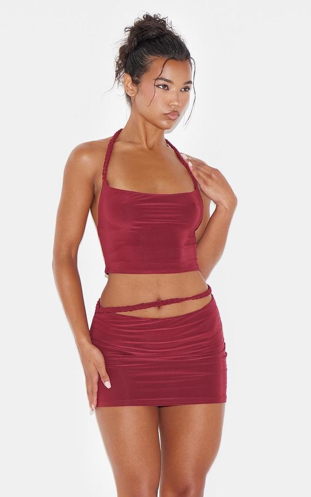 Burgundy Slinky Braided Strap Detail Top Product Image