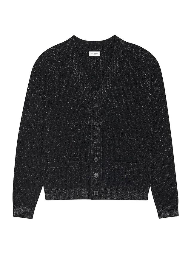 Mens Cardigan in Lurex Ribbed Wool and Cashmere Product Image