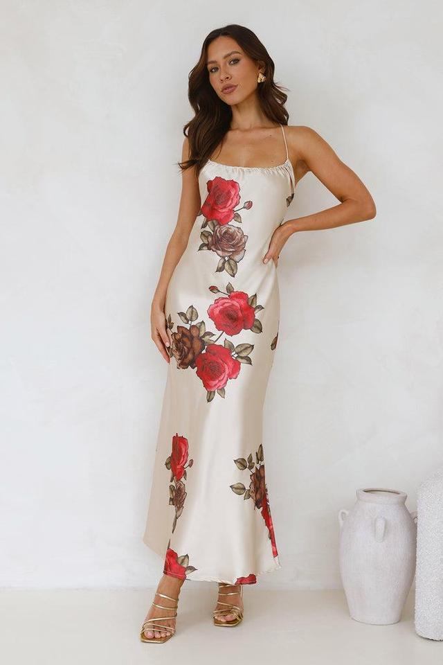 Rose Between Thorns Satin Maxi Dress Beige Product Image