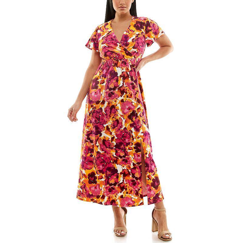 Womens Nina Leonard Flutter Sleeve Maxi Dress Product Image