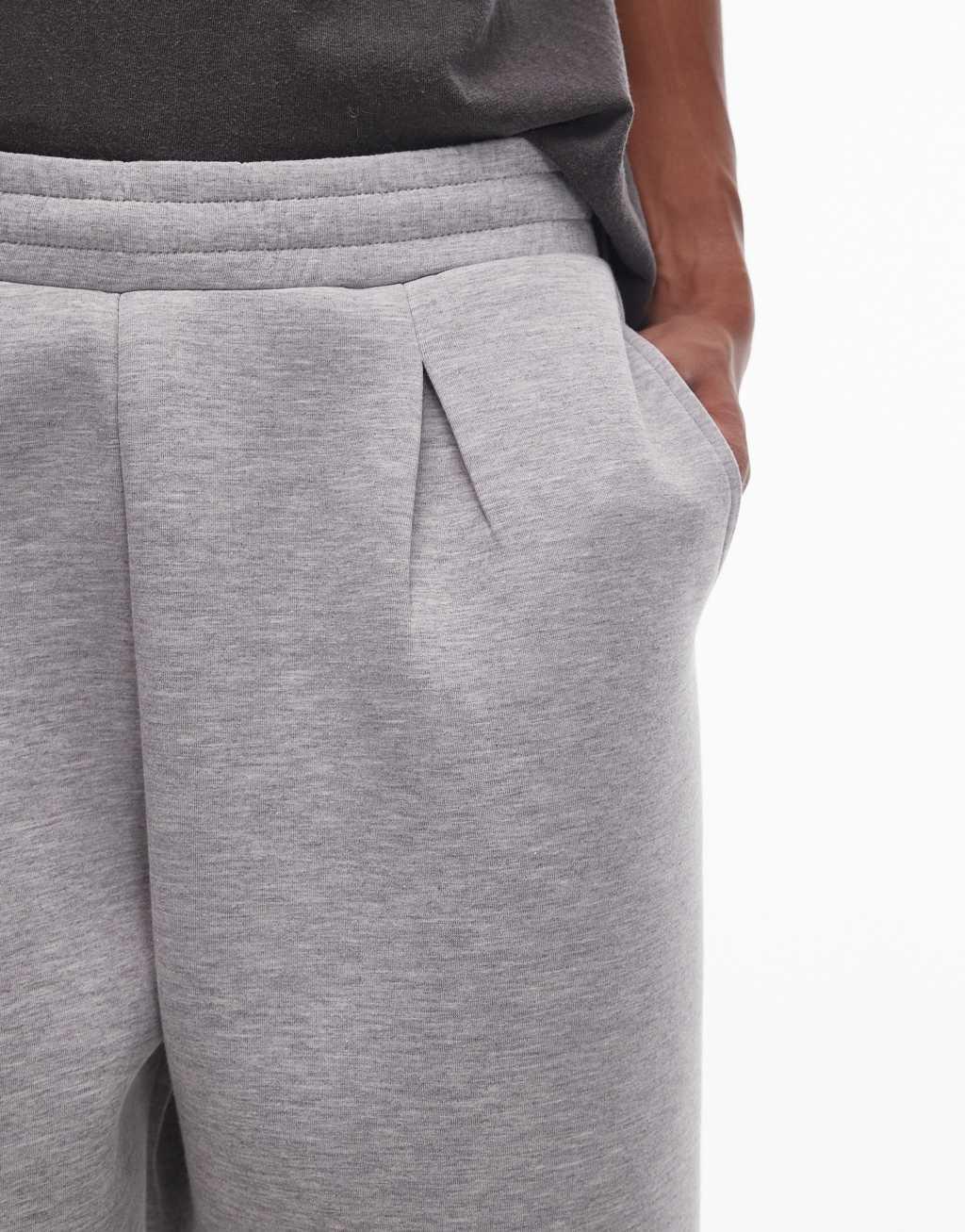 Topman straight leg pleat front heavyweight scuba sweatpants in heather gray Product Image