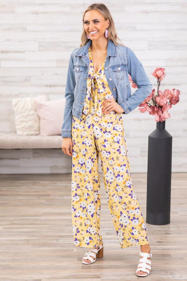 Yellow Floral Flutter Sleeve Jumpsuit Product Image