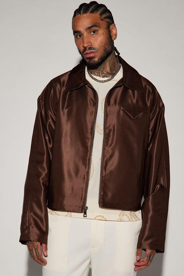 U Get Me Satin Cropped Jacket - Dark Brown Product Image