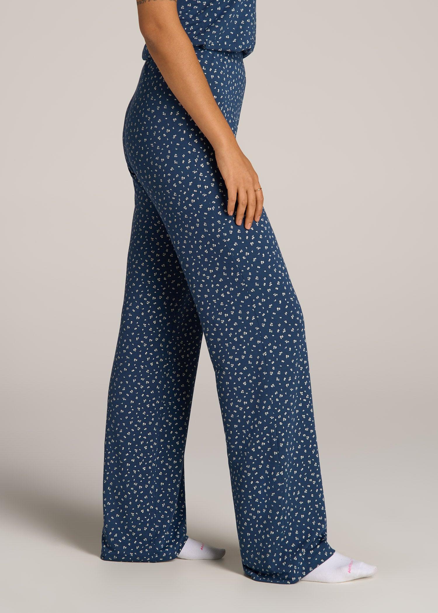 Wide Leg Women's Tall Pajama Pants in Blue Ditsy Floral Print Female Product Image