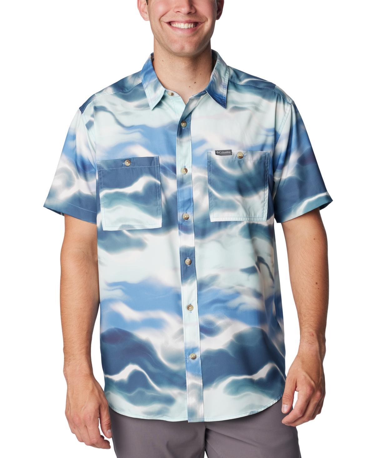 Mens Columbia UPF 40 Utilizer Printed Short Sleeve Button-Down Shirt Green Leaf Areca Product Image