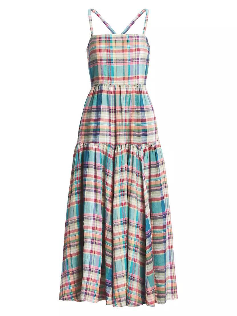 Plaid Linen Midi-Dress Product Image