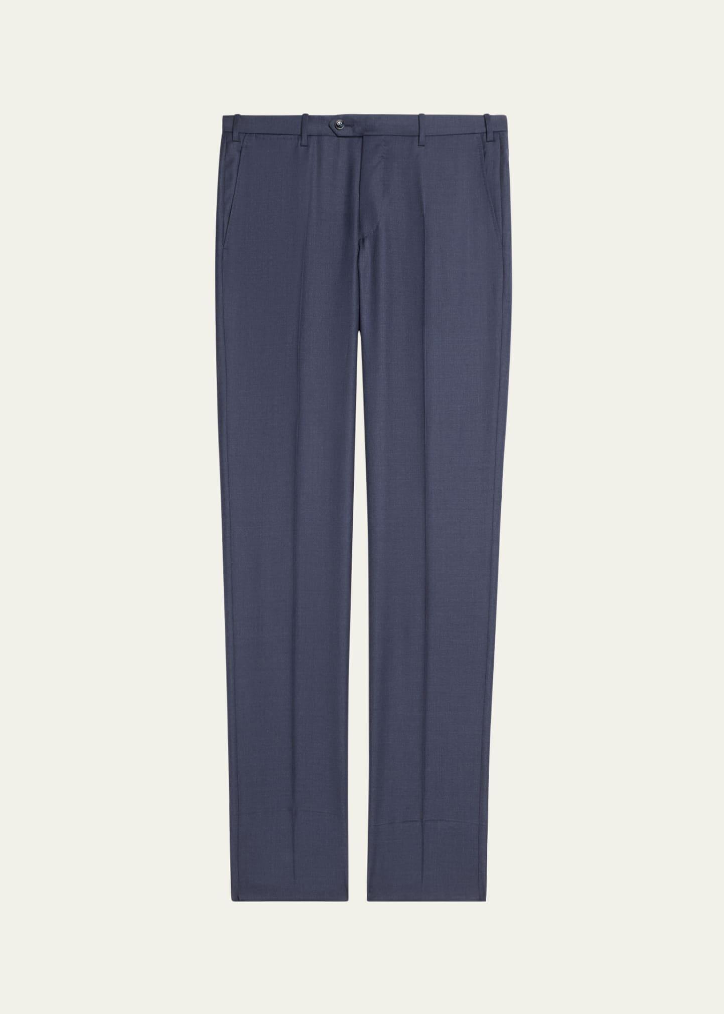 Mens Textured Solid Wool Trousers Product Image