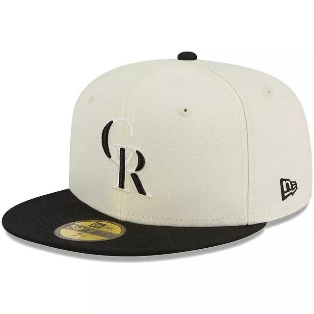 Mens New Era Stone/Black Colorado Rockies Chrome 59FIFTY Fitted Hat Product Image