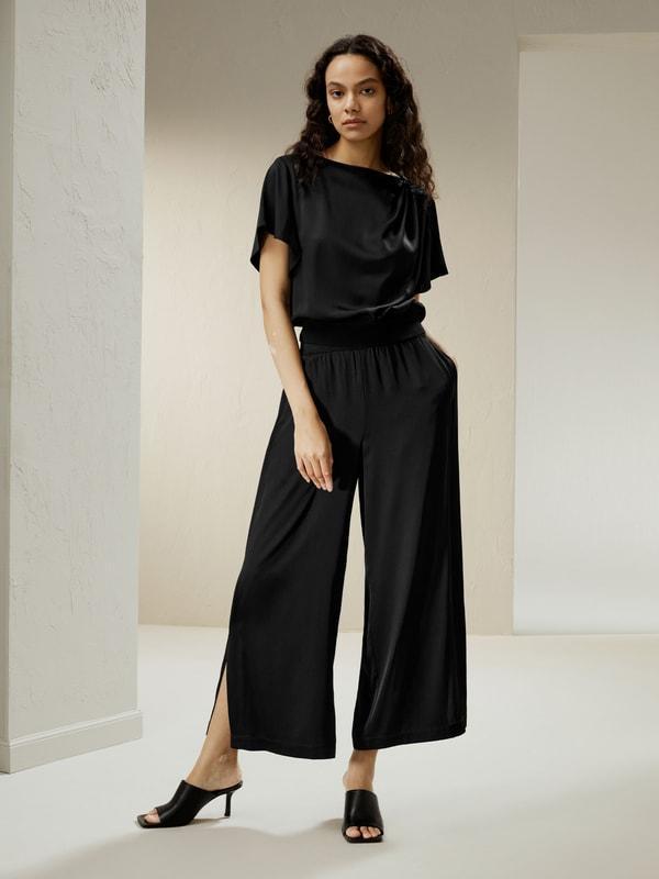 Wide leg cropped silk pants Product Image