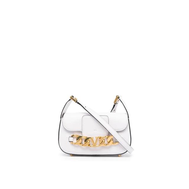 VALENTINO GARAVANI Garavani Vlogo Chain Small White Leather Shoulder Bag Product Image