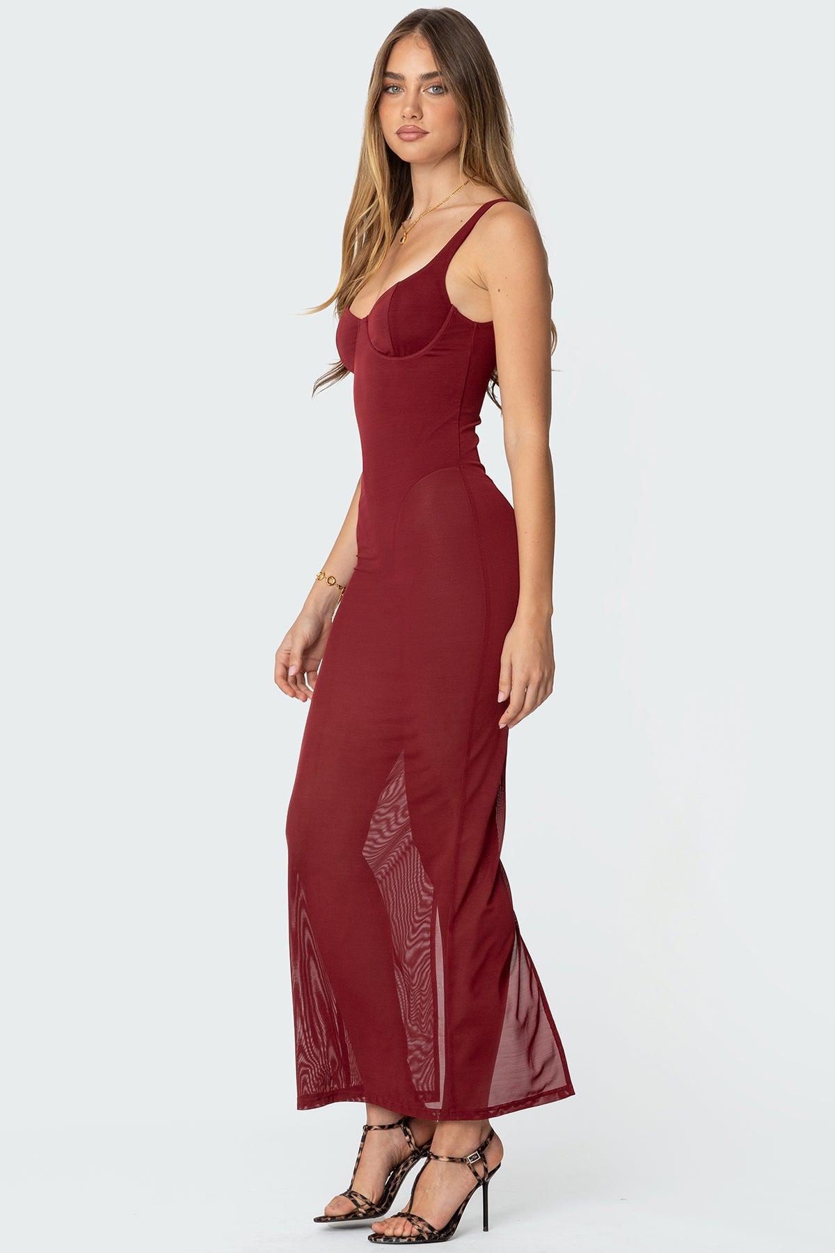 Mesh Built In Bodysuit Maxi Dress Product Image