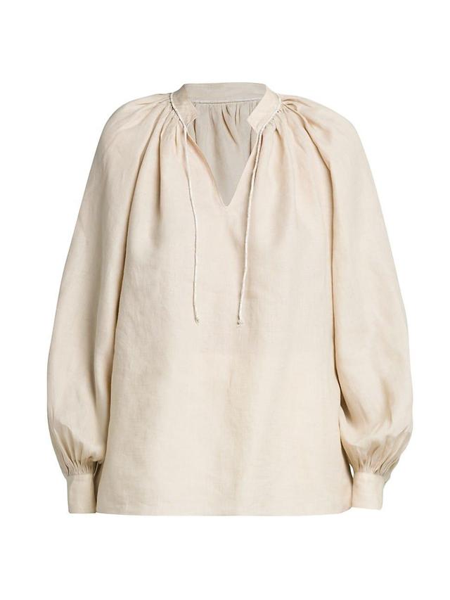 Womens Molly Linen Balloon-Sleeve Blouse Product Image