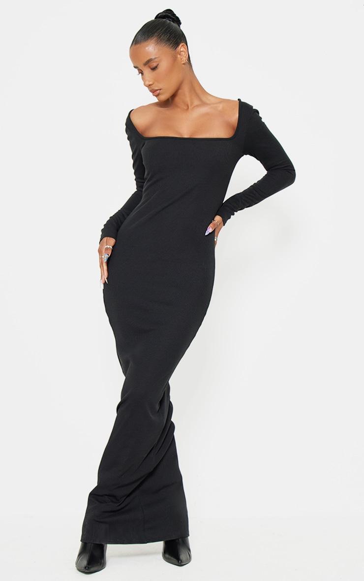 Black Heavy Rib Square Neck Maxi Dress Product Image