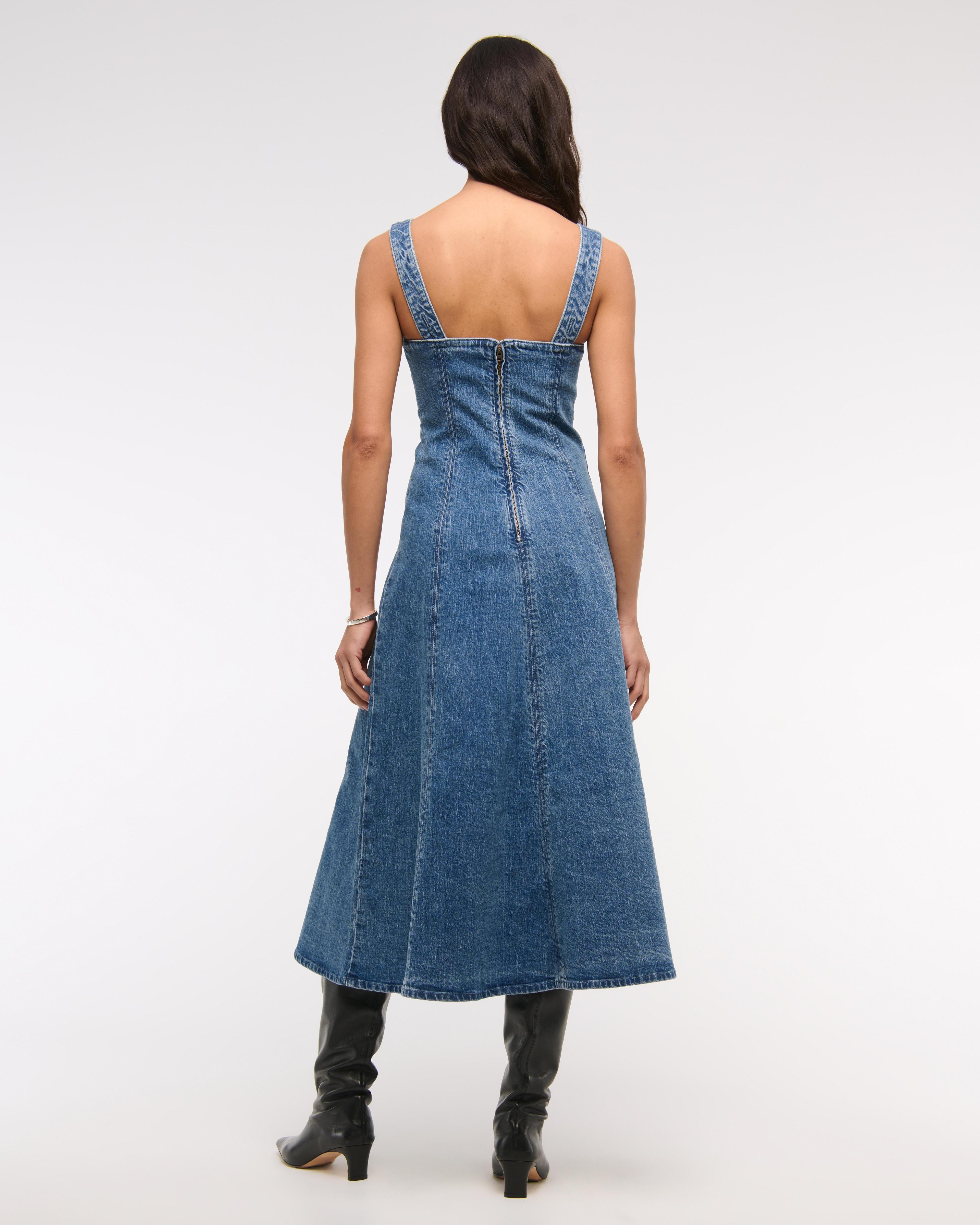 The A&F Mila Denim Midi Dress Product Image