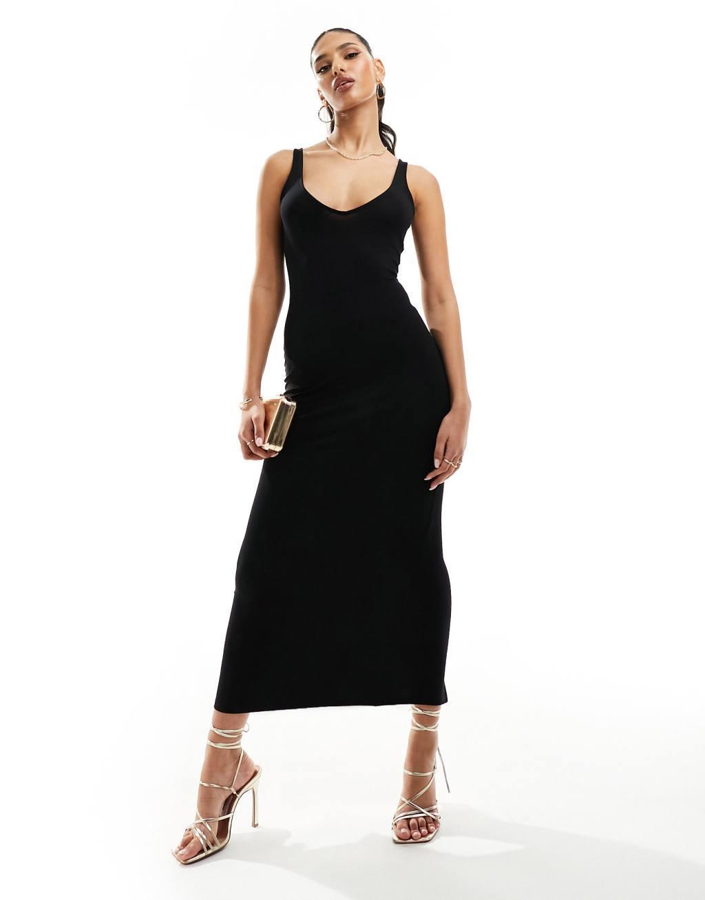 ASOS DESIGN 90s neckline minimal midi dress Product Image