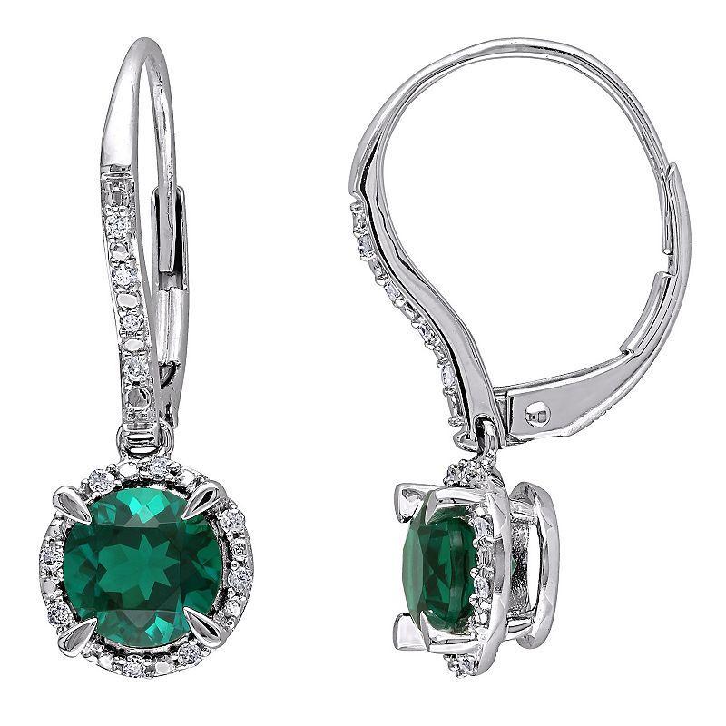 Stella Grace 10K White Gold 1/10 Carat T.W. Diamond & Lab Created Emerald Earrings, Womens, 10k Whgold Product Image