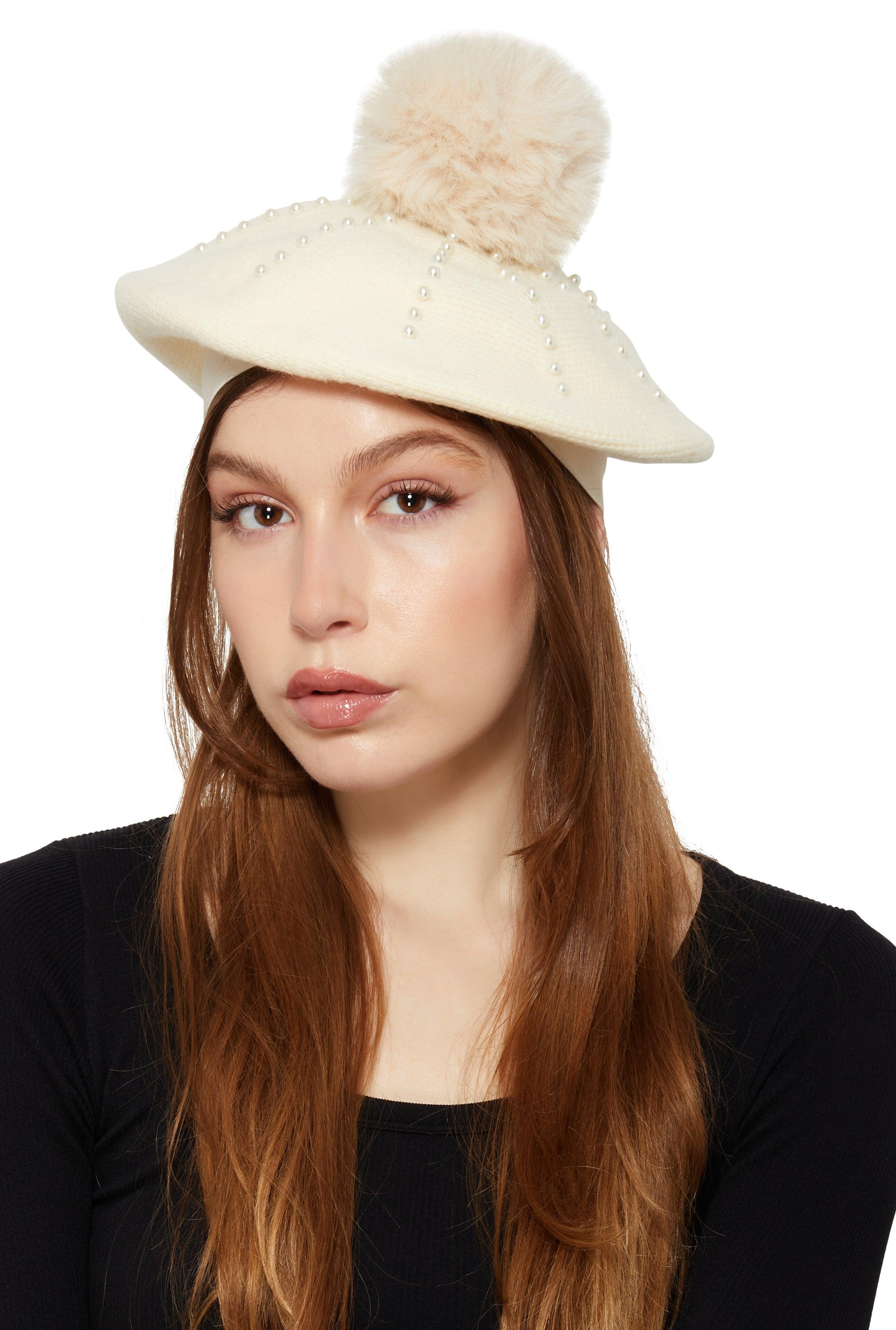 Faux Pearl Detail Pom Pom Beret Female product image