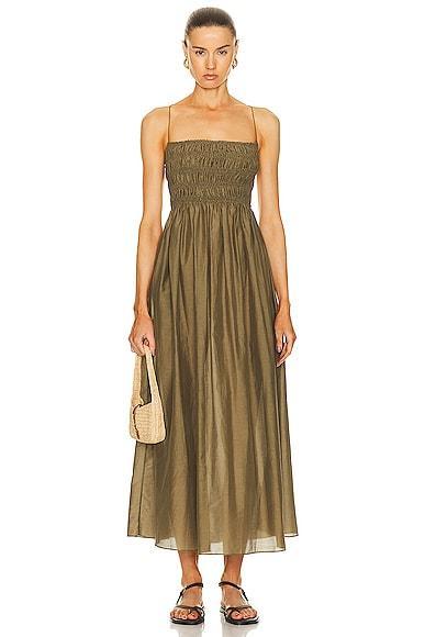 Matteau Shirred Lace Up Dress Olive. (also in ). Product Image