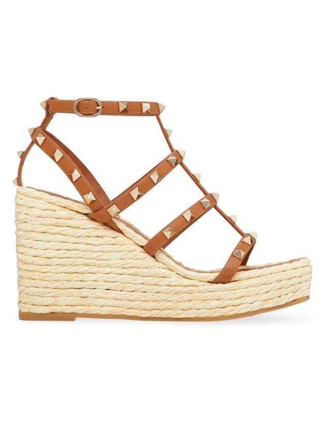 VALENTINO GARAVANI Rockstud Caged Wedge Espadrille Sandals In Natural Almond Product Image