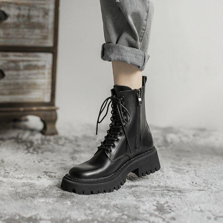 Faux Leather Platform Short Boots Product Image