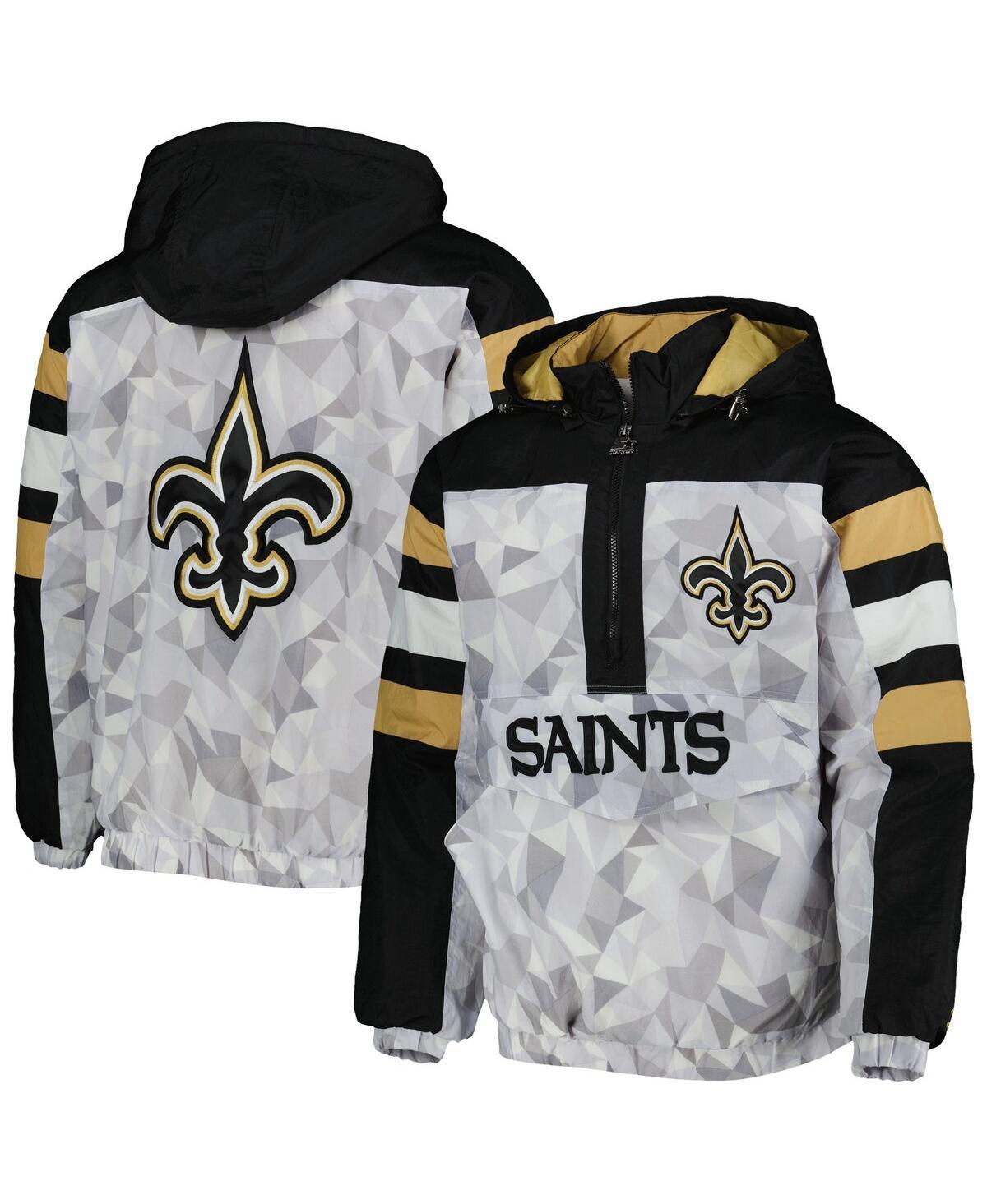 Mens Starter /Black New Orleans Saints Thursday Night Gridiron Raglan Half-Zip Hooded Jacket Product Image