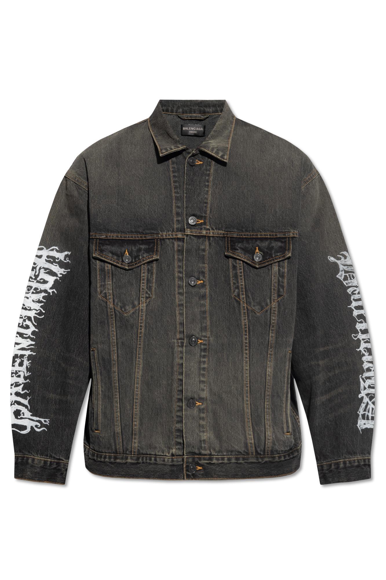 BALENCIAGA Logo Printed Denim Jacket In Black Product Image