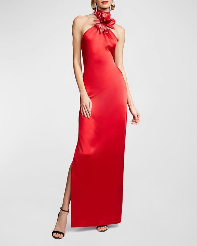 Yulia Draped Satin Halter Gown Product Image