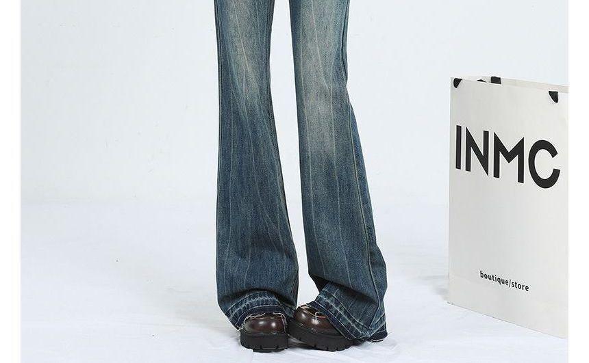 Low Waist Washed Flared Jeans Product Image