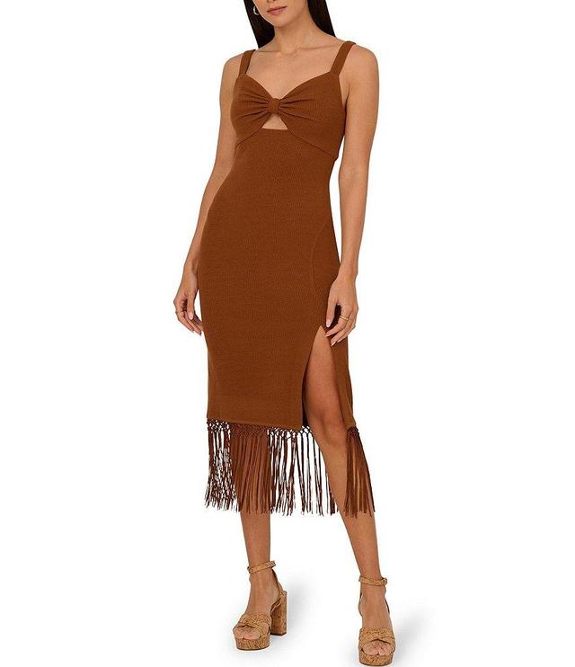 Adrianna Knit Sweetheart Neck Sleeveless Cutout Fringe Hem Dress Product Image