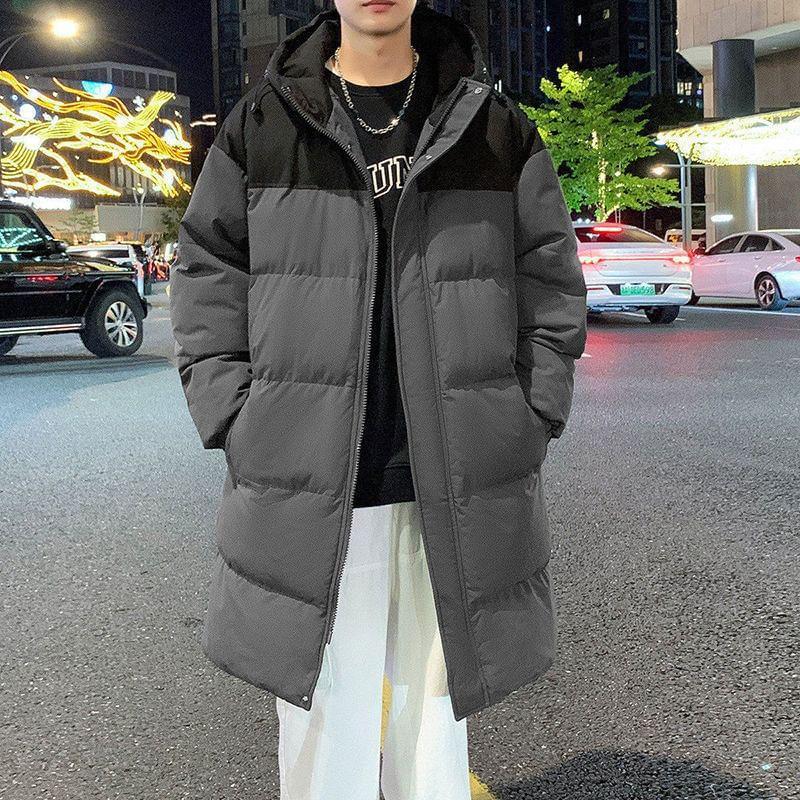 Hooded Plain Zip Long Puffer Coat Product Image